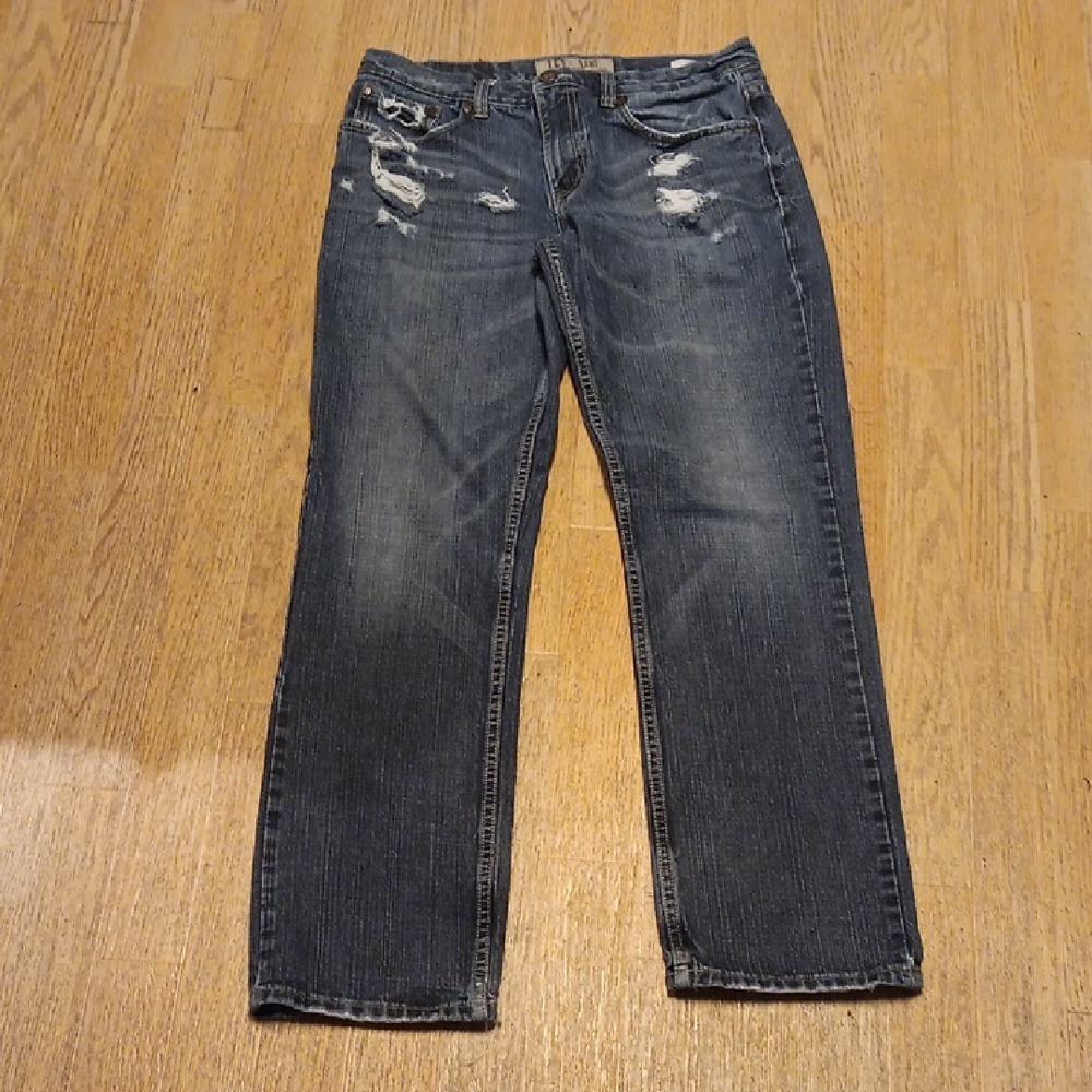 L.E.I Mens Distressed Dark Wash Straight Jeans size 32/32